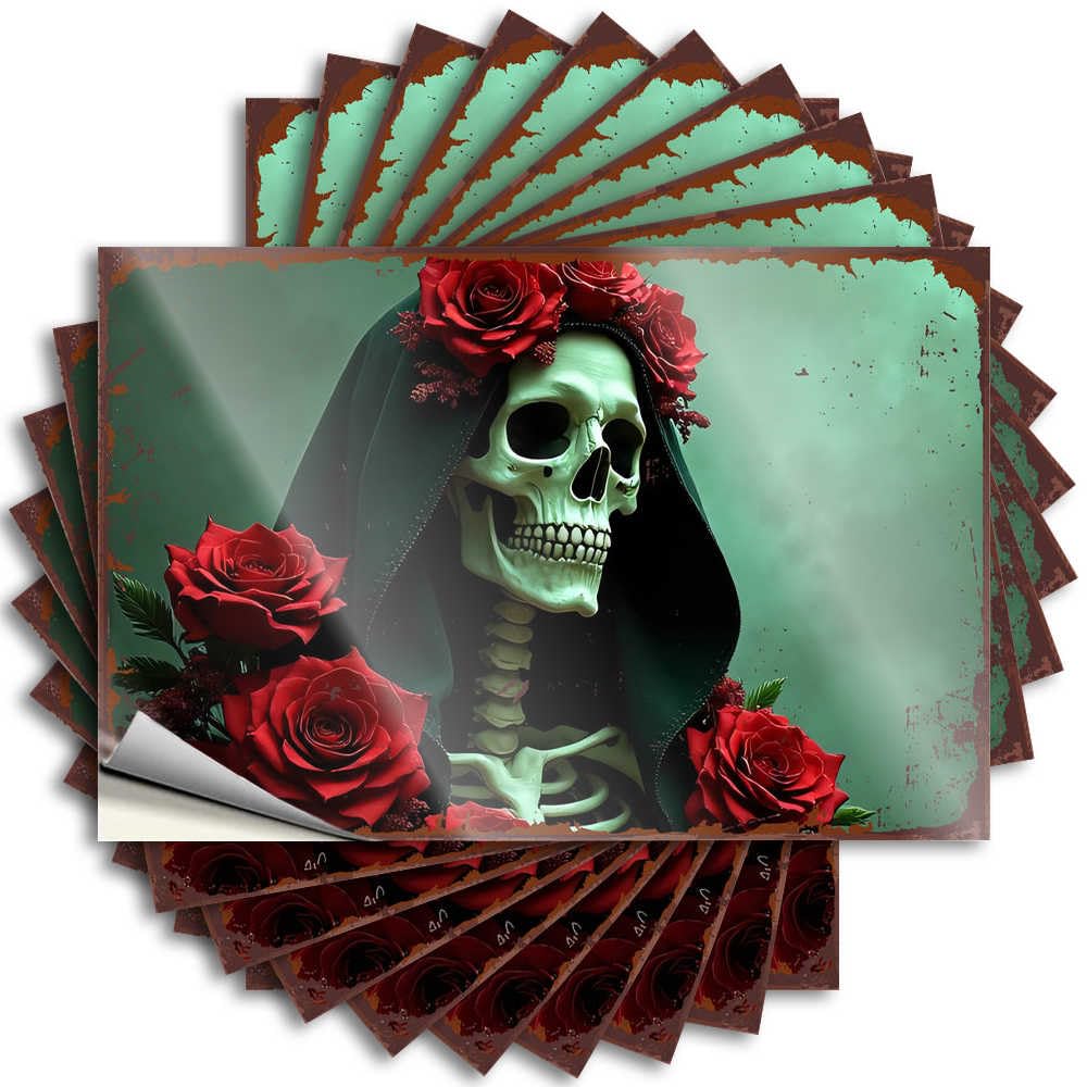 Cats Stickers, Fall Outdoor Decorations Tumbler Skull in Red Roses: A Gothic Artwork | Funny Quote Water Decals(12X18CM)