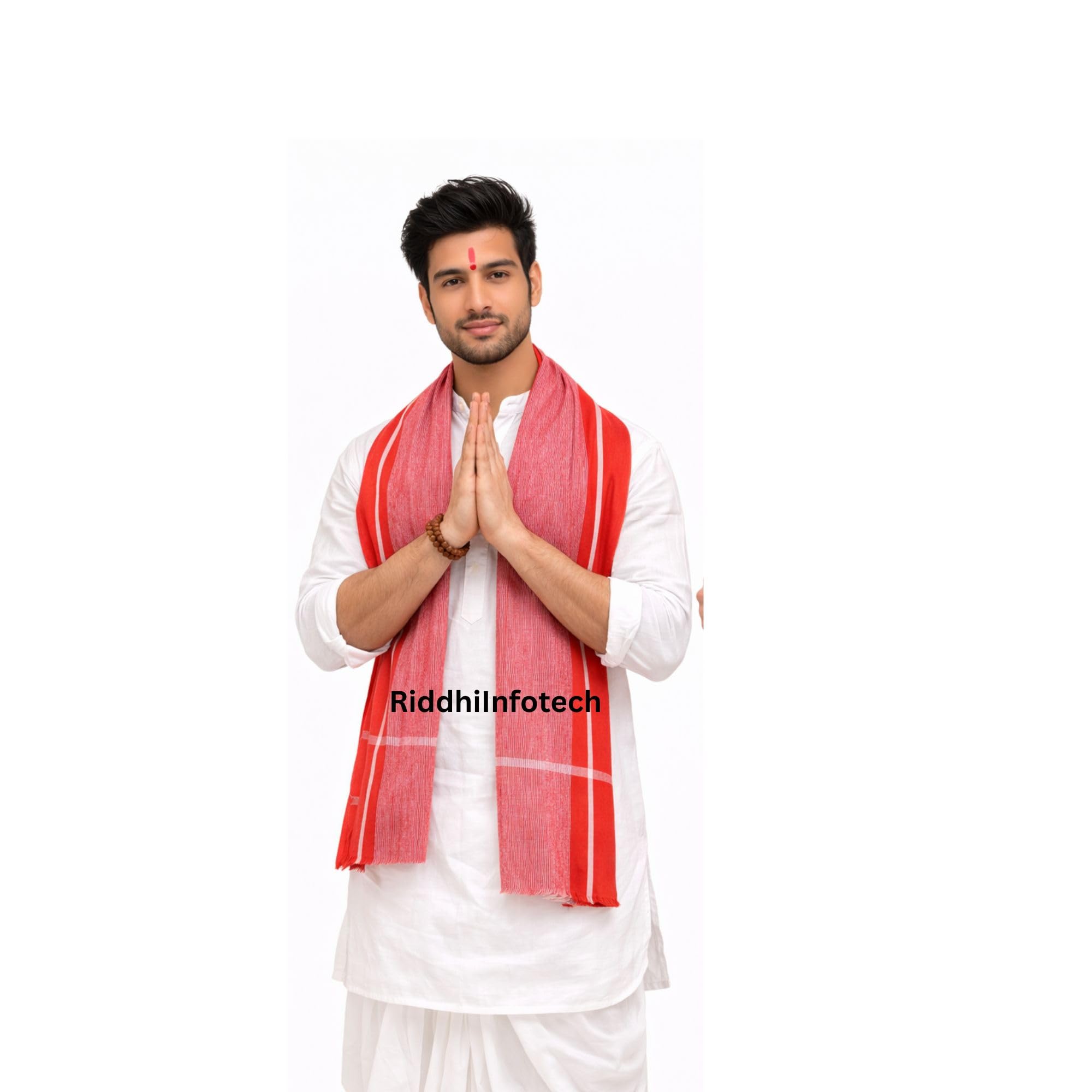 RiddhiInfotech Traditional Red Purohit Gamcha for Men | Cotton Religious Angvastram/Pooja Stole for Pandit | Lightweight Ethnic Gamcha for Kurta | Soft Breathable Cotton Ritual Cloth | 1Pc-picture-35