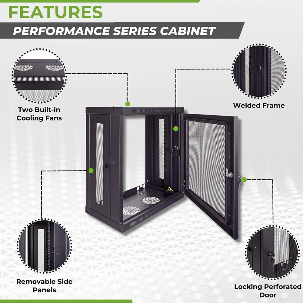 NavePoint 12U Server Rack Cabinet – Wall Mount Network Enclosure With Glass Door & Fans | 19" IT & AV Rack