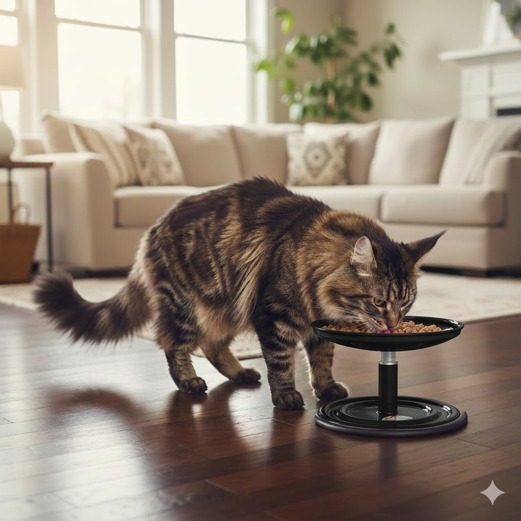 Adjustable Cat Feeder, 8.45 oz – Aluminum Feeding Bowl with Height Adjustment, Avoid Touching Your Whiskers, Shallow Bowl, Electrostatic Coated Finish, Vida Mansa, (Violet)