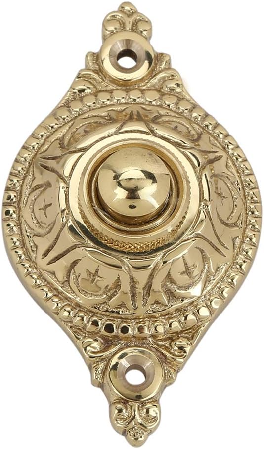 Push Button Doorbell, Solid Brass, Polished Lacquered Finish | 3 1/8 X 1 3/4 in, Vintage Push Button Doorbell, Two Wire Chime System, Weather Resistant Recess Mount, Easy DIY Installation