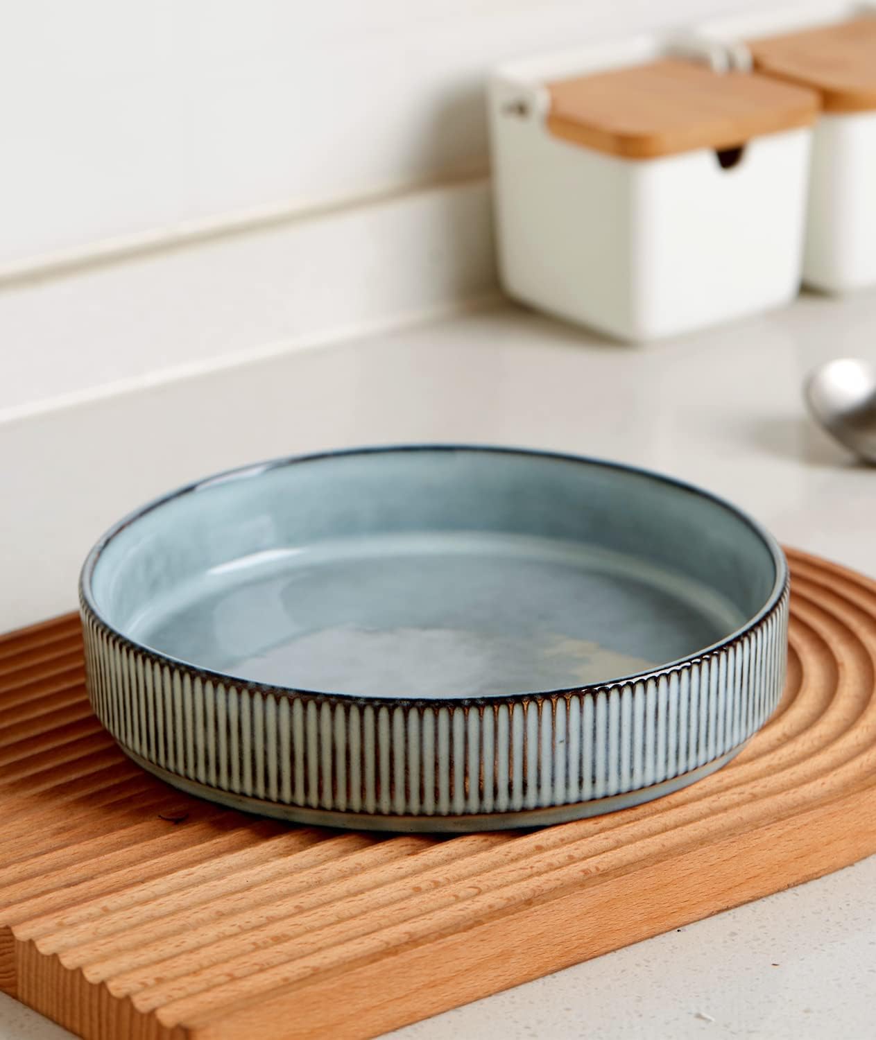 Famiware Star Dinnerware Set with Plates and Bowls, Service for 4 (16-Piece), Stoneware Kitchen Dishes Dinner Sets -Smoky Blue