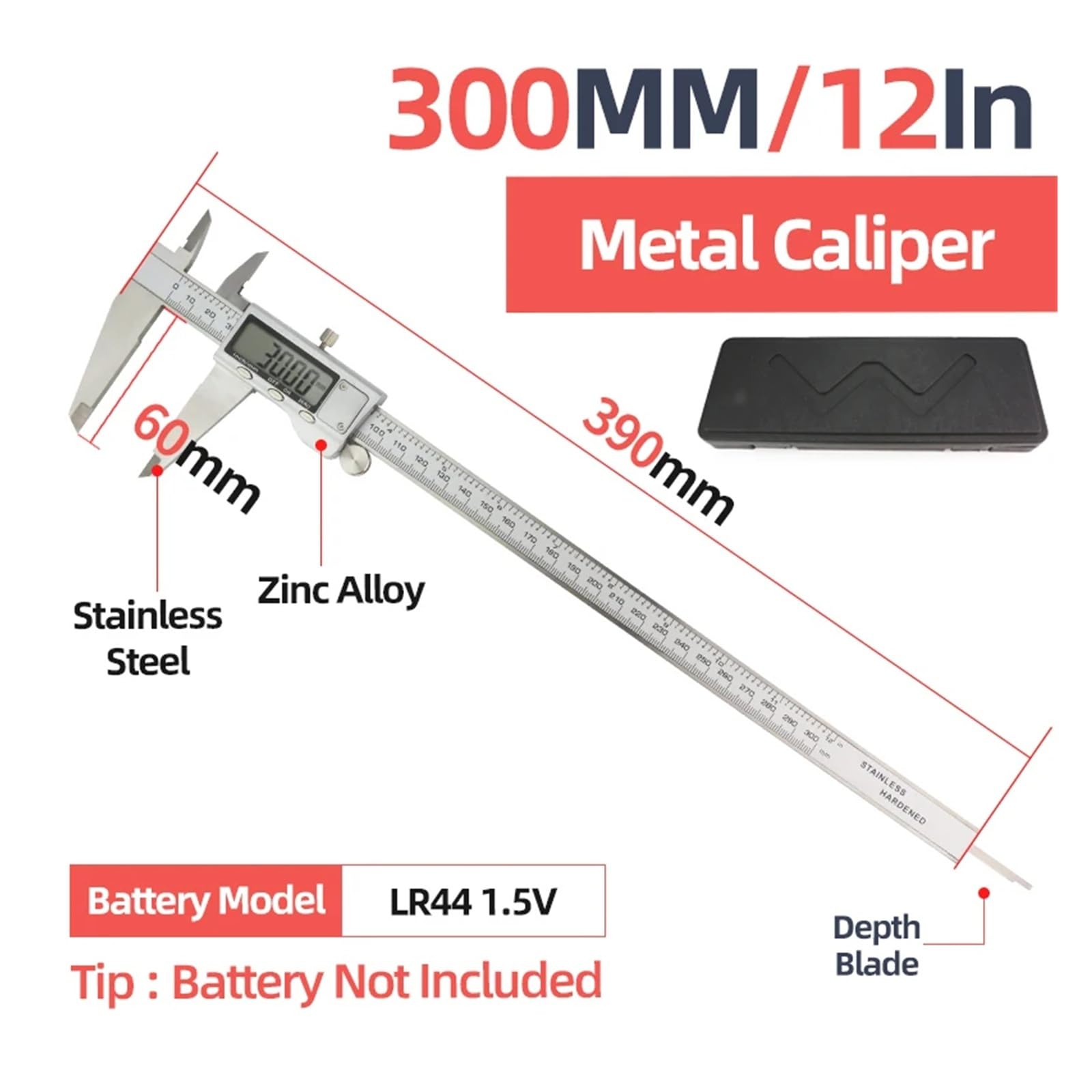 1 szt. Metalowy miernik cyfrowy pachometr z noniuszem narzędzia do pomiaru grubości do obróbki drewna elektroniczna linijka głębokości(Box Metal Caliper 3)