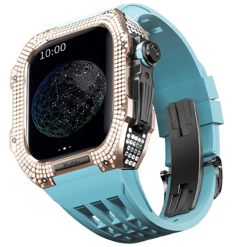 Kit de modification Apple Watch 45mm en titane et bracelet Viton de luxe bleu