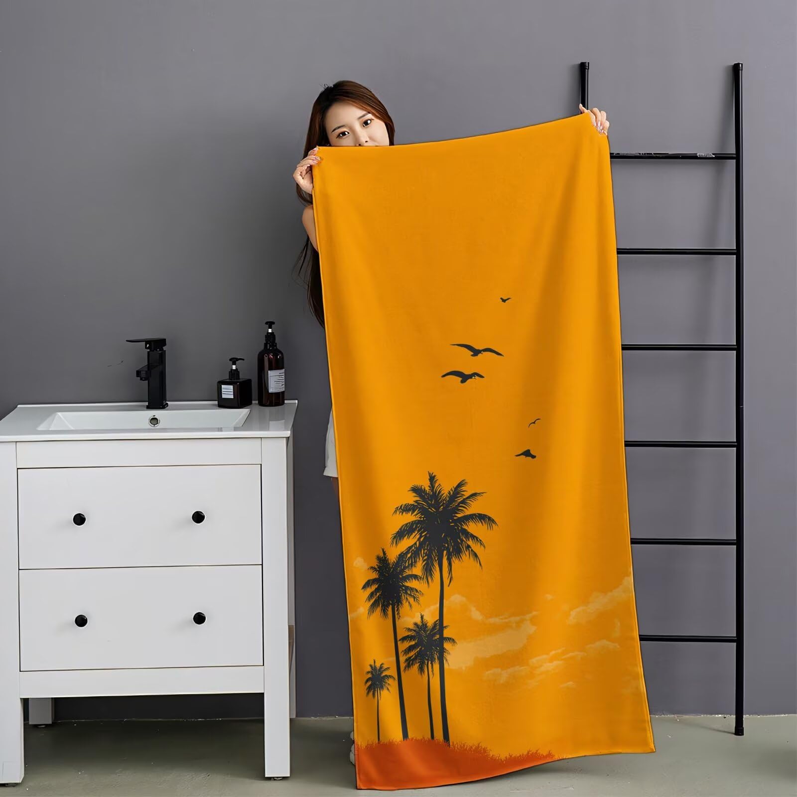 2 szt., bardzo duże 100 x 220 cm, pomarańczowy, szybkoschnący ręcznik z mikrofibry, bez piasku i plażowy, lekki podróżny, kompaktowy ręcznik kempingowy z torbą do przechowywania, chłonny, dla kobiet