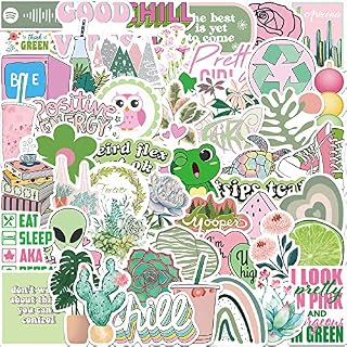 50PCS Green Sticker Pack,Laptop Water Bottle Decals - Danish Pastel Aesthetic Vinyl Stickers,Positivity Quote Sticker Pack
