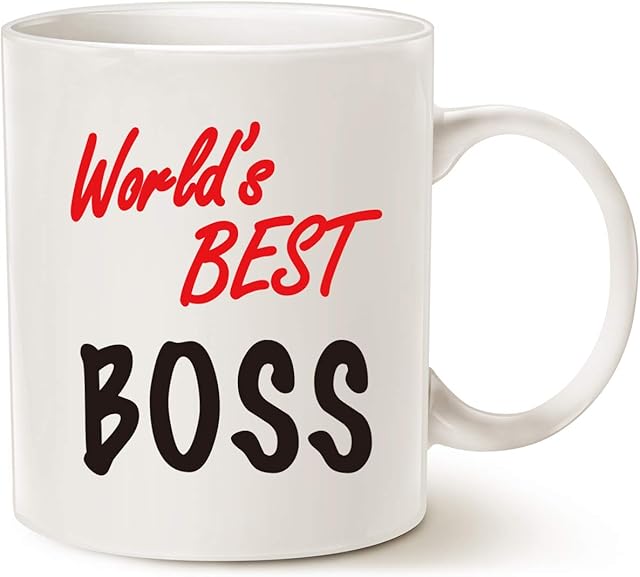 Funny Boss Coffee Mug, World's Best Boss Mug White Work and Office Holiday or Birthday Present for Worlds Best Male or Female Boss, Manager or Coworker