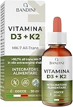 Bandini® Vitamin D3 K2 Drops, in Extra Virgin Olive Oil EVO, Vitamins D Cholecalciferol 1000 IU per Drop + Vit K MK-7 Menaquinone Kappa 99.7% 100 mcg per drop, with practical dropper