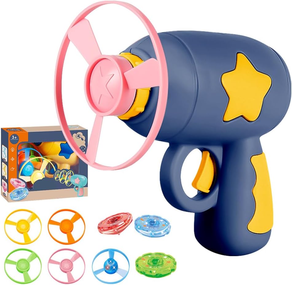 Interactive Cat Fetch Toy Launcher with 5 Flying Discs, USB Rechargeable Dog Cat Toy for Indoor Cats, Light-Up Disc Launcher for Pet Exercise and Training Play to Keep Them Busy (Navy)