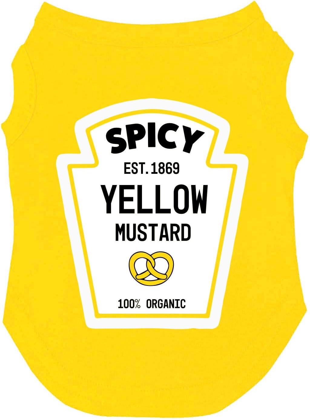 Spicy Yellow Mustard Halloween Costume Dog Tee Shirt Sizes for Puppies, Toys, and Large Breeds (Yellow, Large 1161)