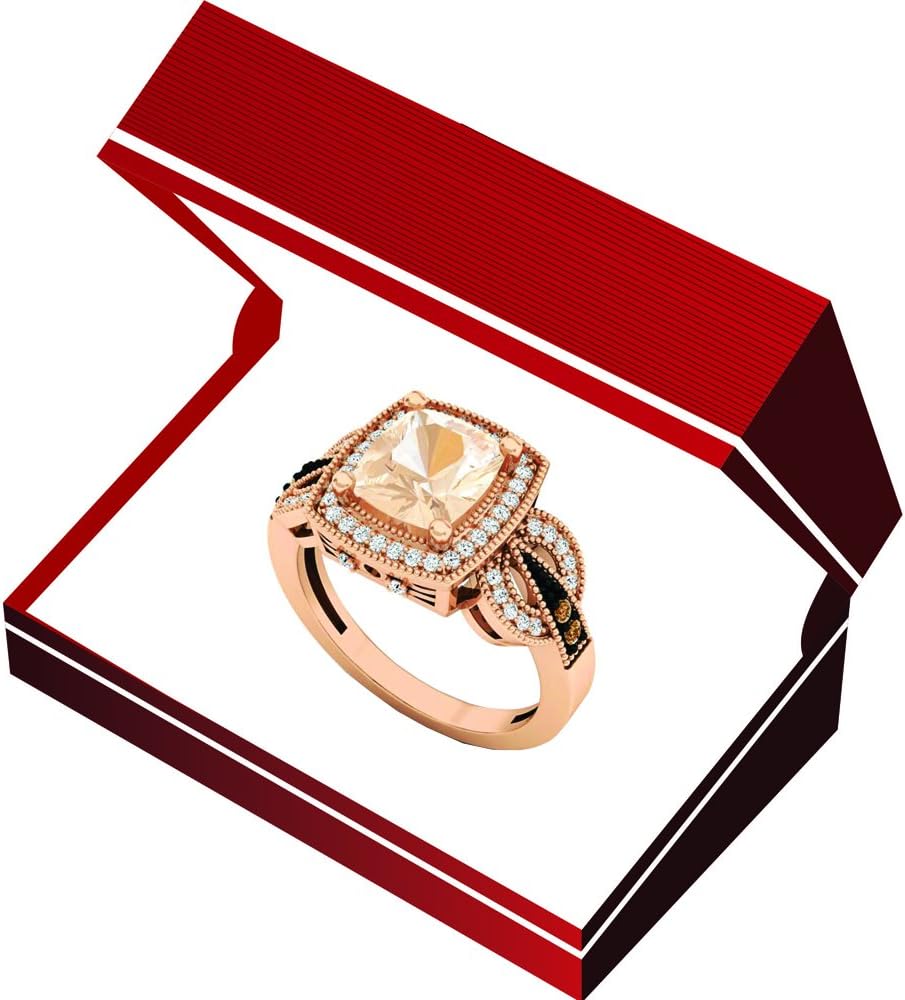 Dazzlingrock Collection 8X7mm Cushion Gemstone, Round Champagne & White Natural Diamond Women Engagement Ring, 10K Rose Real Solid Gold