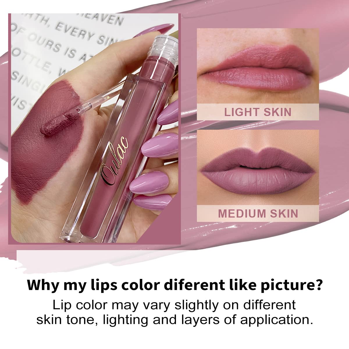 Oulac Matte Liquid Pink Lipstick for Women Purple Lipsticks Long Lasting Lip Stain, Waterproof No Transfer - Image 3