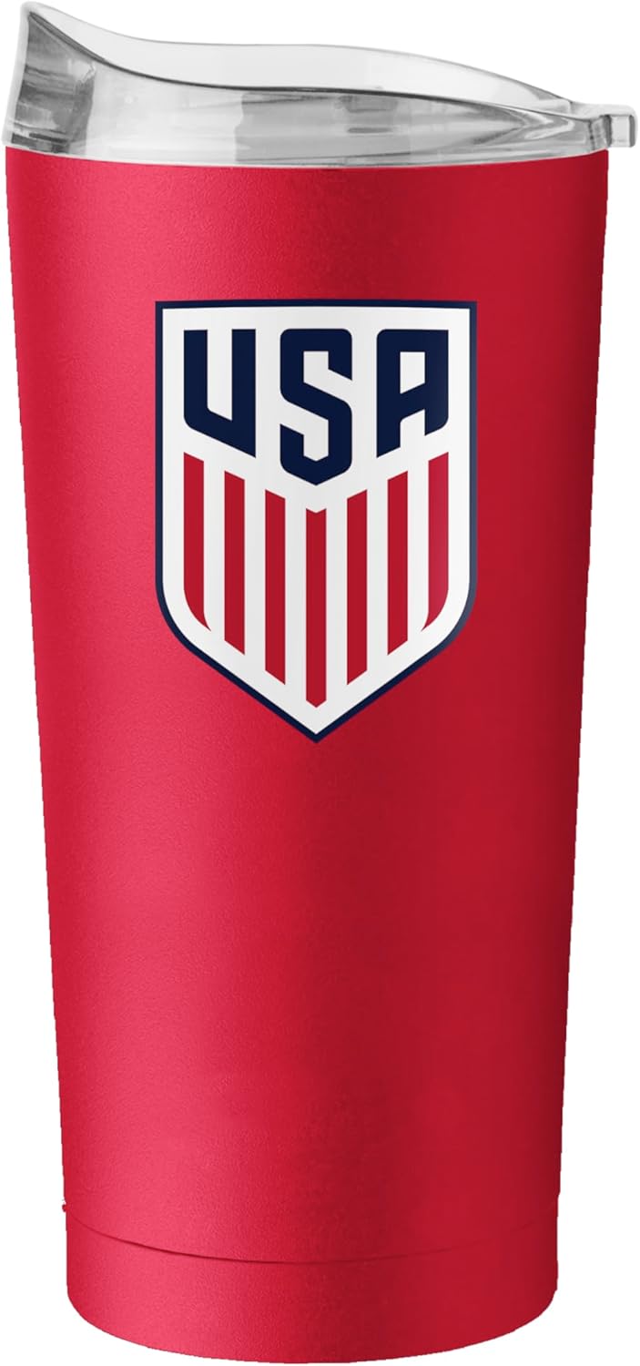 Logo Brands USA Men's National Soccer 20 oz Tumbler -Powder Coated-Stainless Steel– Leak-Resistant, Keeps Drinks Hot/Cold For Hours – Everyday Use