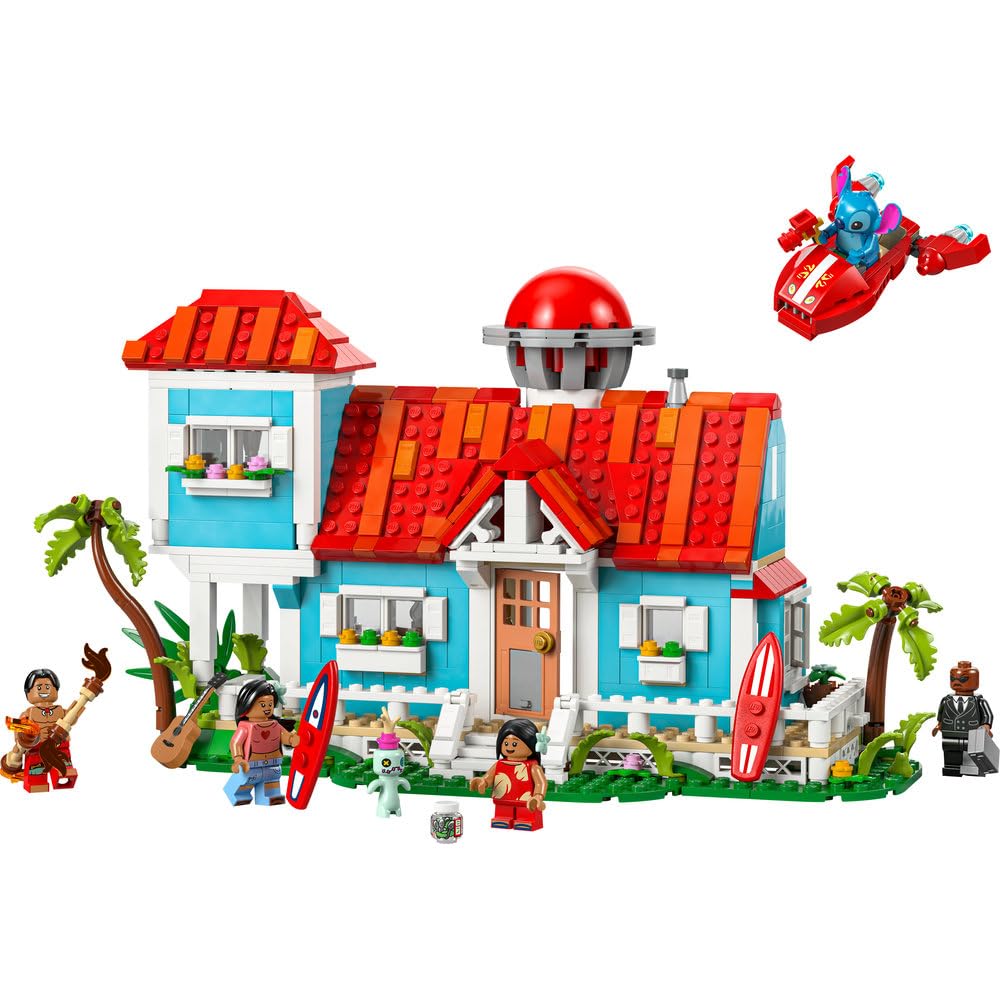 LEGO ǀ Disney Domek na plaży Lilo i Stitcha, Zabawka Konstrukcyjna dla Dziecka, dla 9-latka i Starszych Fanów Disneya, Prezent dla Dziewczynki i Chłopca, Zestaw z Filmu z 5 Minifigurkami 43268