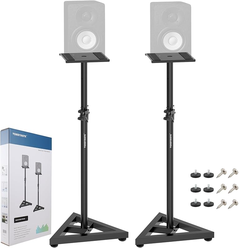 Vondynote Par de soportes para monitores de estudio Soportes para parlantes de piso con base de 32,6 "-50,9" | Altura ajustable, resistente, base triangular de tres puntos, soportes para parlantes de suelo