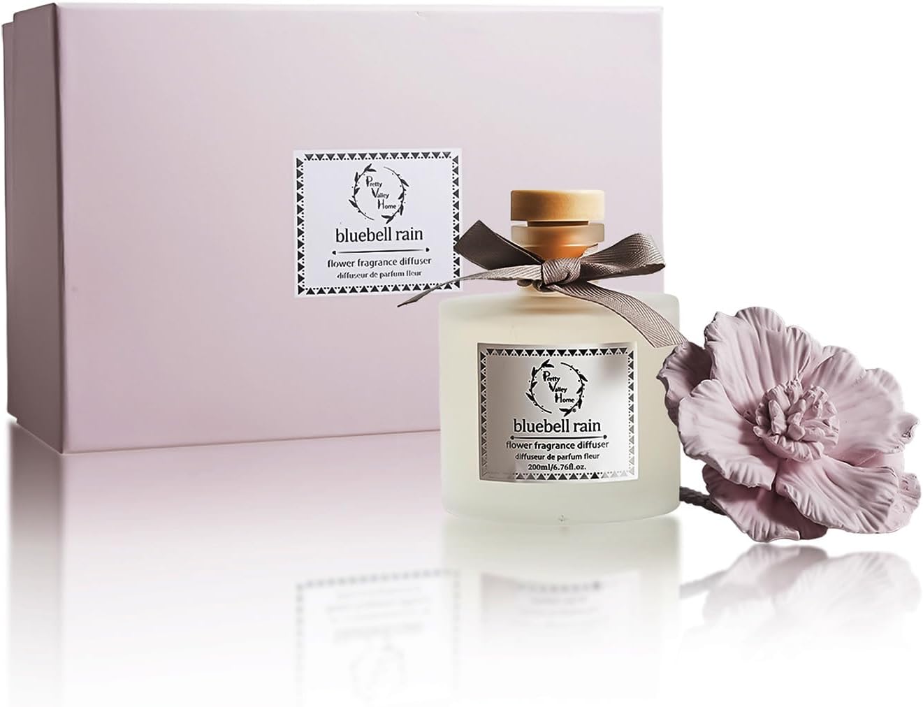 Reed Diffuser Sets, 6.76 Fl. Oz / 200ML Ceramic Diffuser Flower Gift Box, Home Reed Diffuser for Bathroom Office Bathroom Living Room Decor (Marine White)