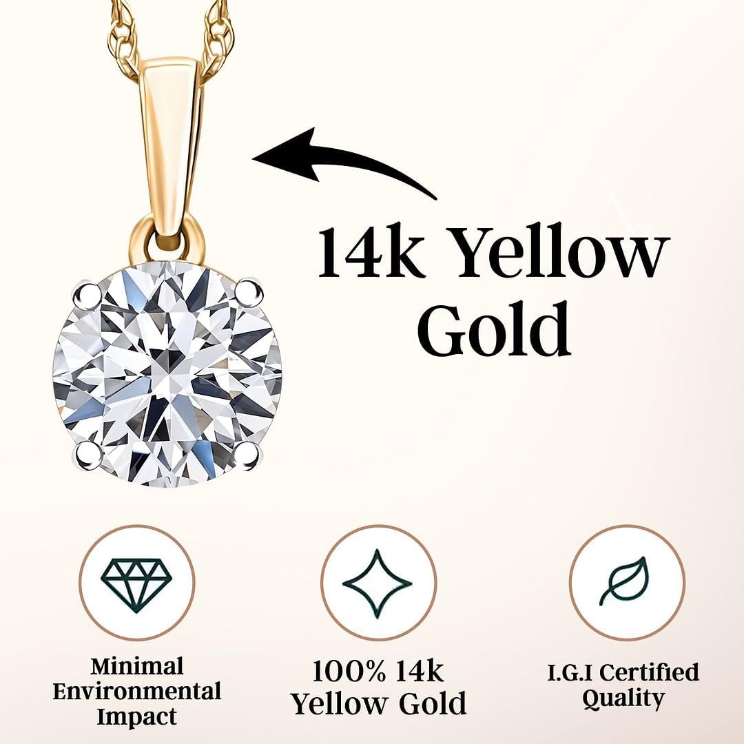 SHOP LC DELIVERING JOY IGI Certified 0.5–4 Carat Lab Grown Diamond Solitaire Pendant Necklace (E-F Color VS Clarity) Solid 14K Gold/Platinum/Sterling Silver 20" Chain Jewelry Gifts for Women