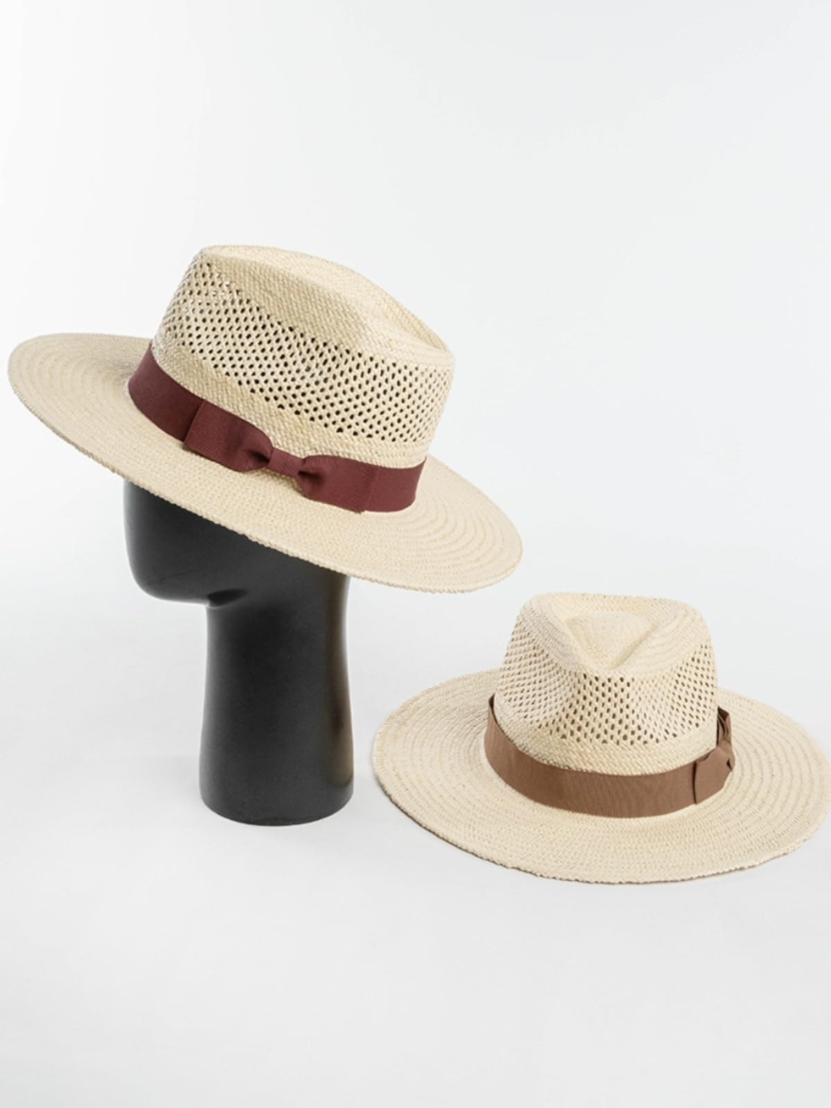 Generico Cappello di Paglia Panama da Donna - Cappello da Sole a Tesa Larga Intrecciato a Mano per Protezione UV