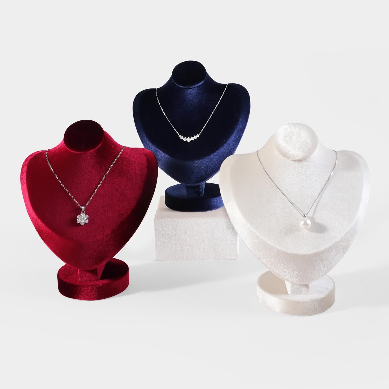 Resilient Velvet Necklace Display Bust Mannequin, Pendant Necklace Chest Stand for Retail Photography Livestream, Jewelry Shop Countertop Storage Organizer Holder (Dark Blue, Necklace Bust)