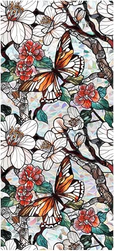 Miniatura 8 de Película de Privacidad de Ventana de Rosetón Retro, Calcomanías de Vidrio Emplomado Rosa Roja Calcomanías de Privacidad Arcoíris Sala de Estar