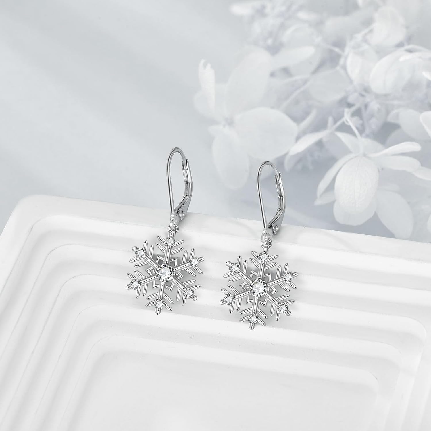 VONALA Snowflake Dangle Earrings for Women 925 Sterling Silver Snowflake Leverback Drop Earrings Birthday Gifts Jewelry - Image 3