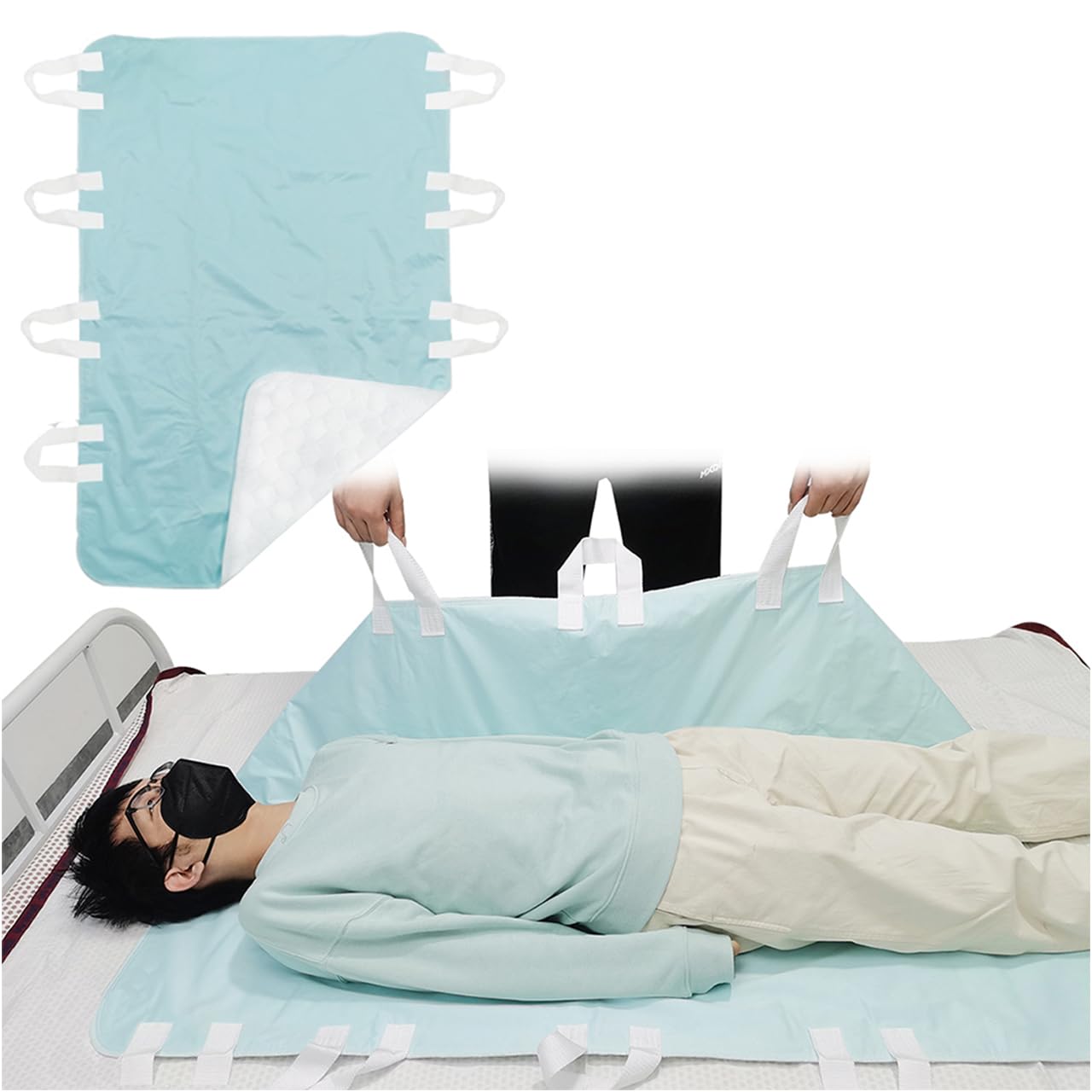 Paquete de 2 almohadillas de cama para incontinencia, almohadilla de cama lavable con 8 asas, lavable, reutilizable, protector de colchón para incontinencia, almohadillas de cama impermeables para