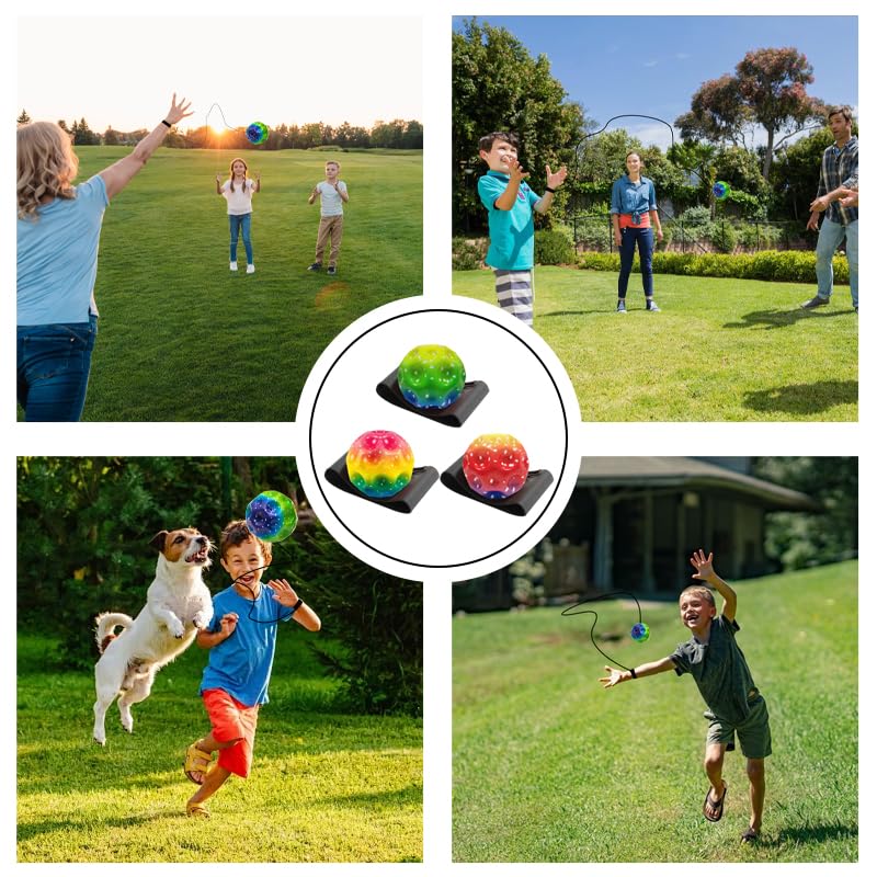Funalix 3 Stück Moonball Mit Schnur Kinder, Bunte Bouncing Bälle An Schnur - Springball Spielzeug für Outdoor Spiele, Familienspiele und Stressabbau (6cm/Bunt)