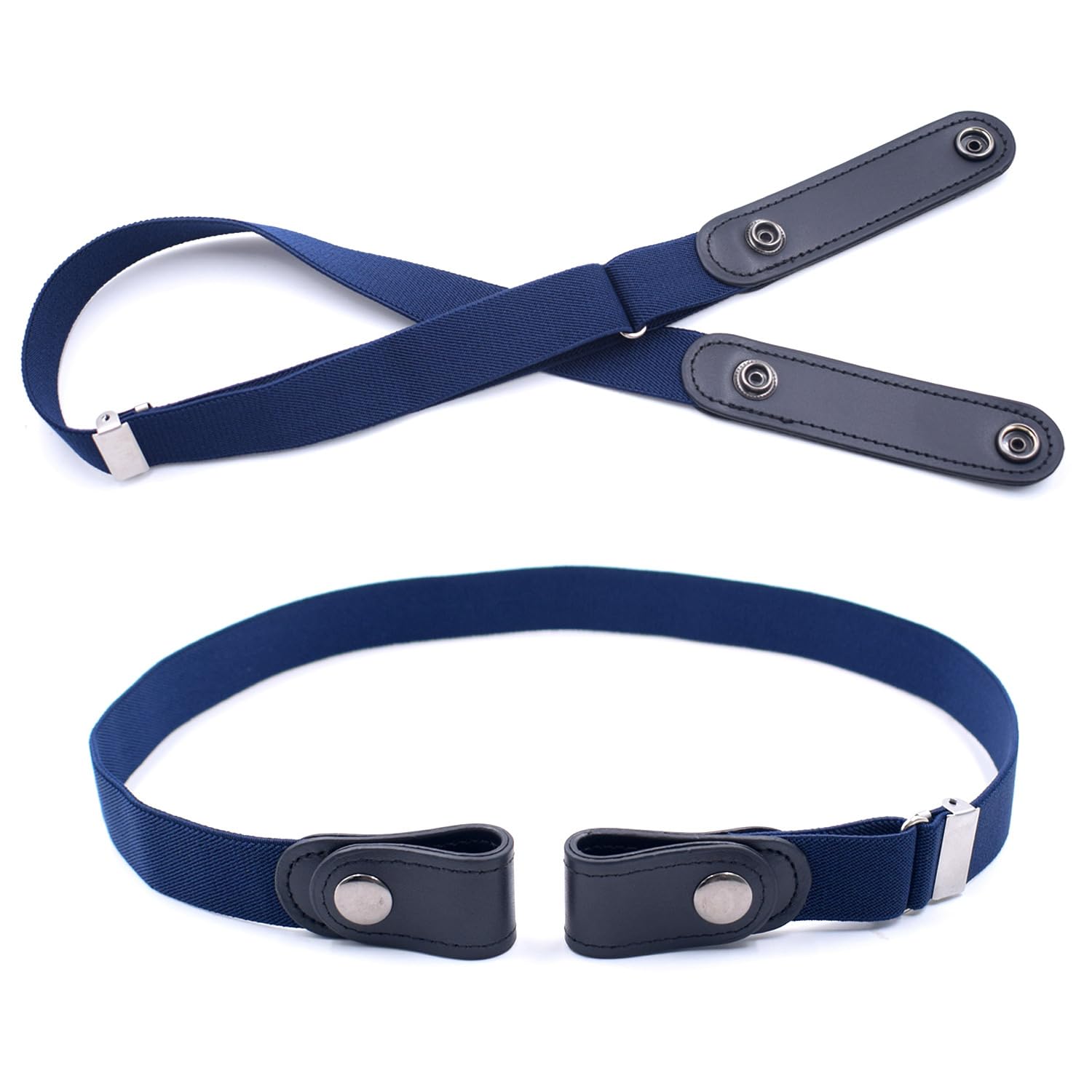 Wannge Women's Darkblue No Buckle Belt Buckle Free Belt For Invisible Jeans Pants Dress Stretch Waist Belt