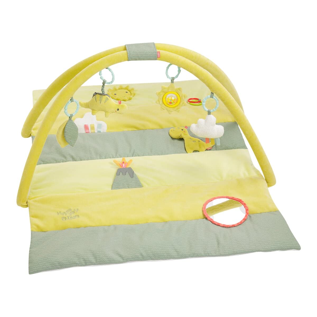 Fehn manta de actividades 3-D arco de juego Happy Dino, manta de gateo con 4 juguetes extraíbles para agarrar, manta de juegos para bebés y niños pequeños de 0+ meses, alfombra de gateo como regalo