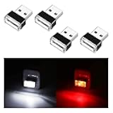 Ziciner 4 PCS USB LED Car Interior Atmosphere Lamp, Portable Mini LED Night Light, Plug-in USB Interface Trunk Ambient Lighting Kit, Universal Car Interior Accessories (White, Red)