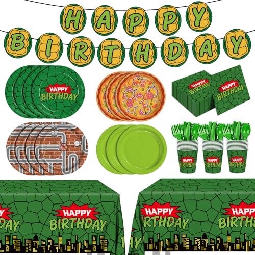 171pcs Turtle Birthday Party Supplies Include Plates Napkins Cups Tablecloths Banner Forks Knives Spoons for Kids Birthday Party Decorations Disposable Decor Paper Tableware Set Serves 24 People