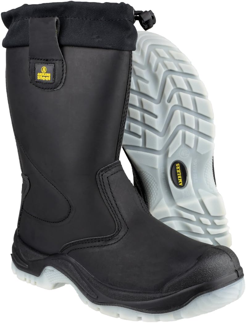 Amblers Safety Mens Mens FS209 Pull On Leather Safety Rigger Boots Black Black Leather UK Size 14 (EU 49, US 15)
