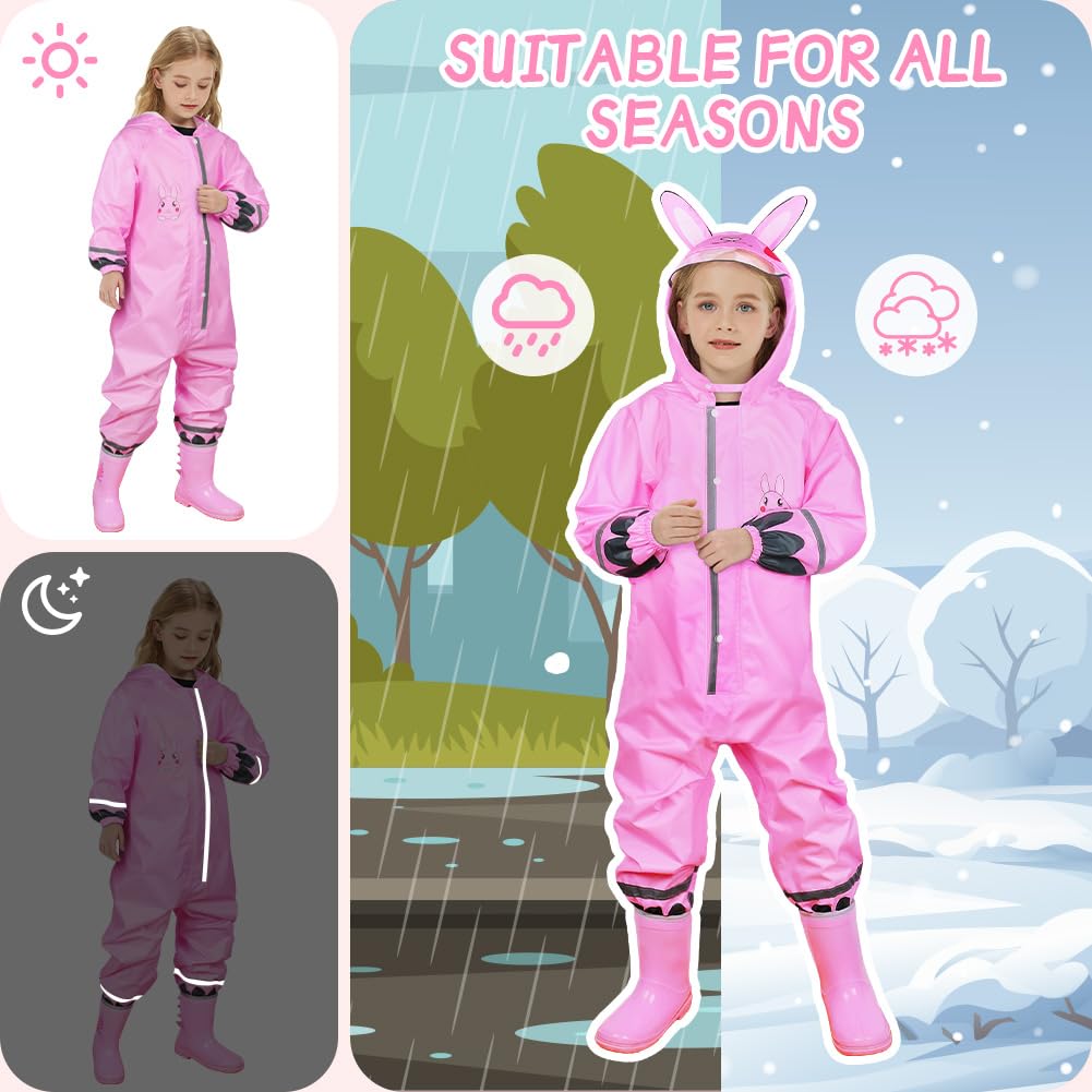 Impermeables para Niñas, Encapuchado Mono de Bolsillo, Reutilizable Lluvia Reflectante, Dibujos Animados Estampados Chaqueta Lluvia, Chubasqueros Chaquetas Ligero Capa de Lluvia