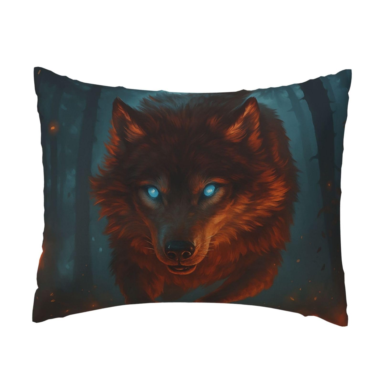 Firelight-Leap Fierce Wolf Pillowcase Soft Plush with Zipper Decorative Pillowcovers 16x20 in