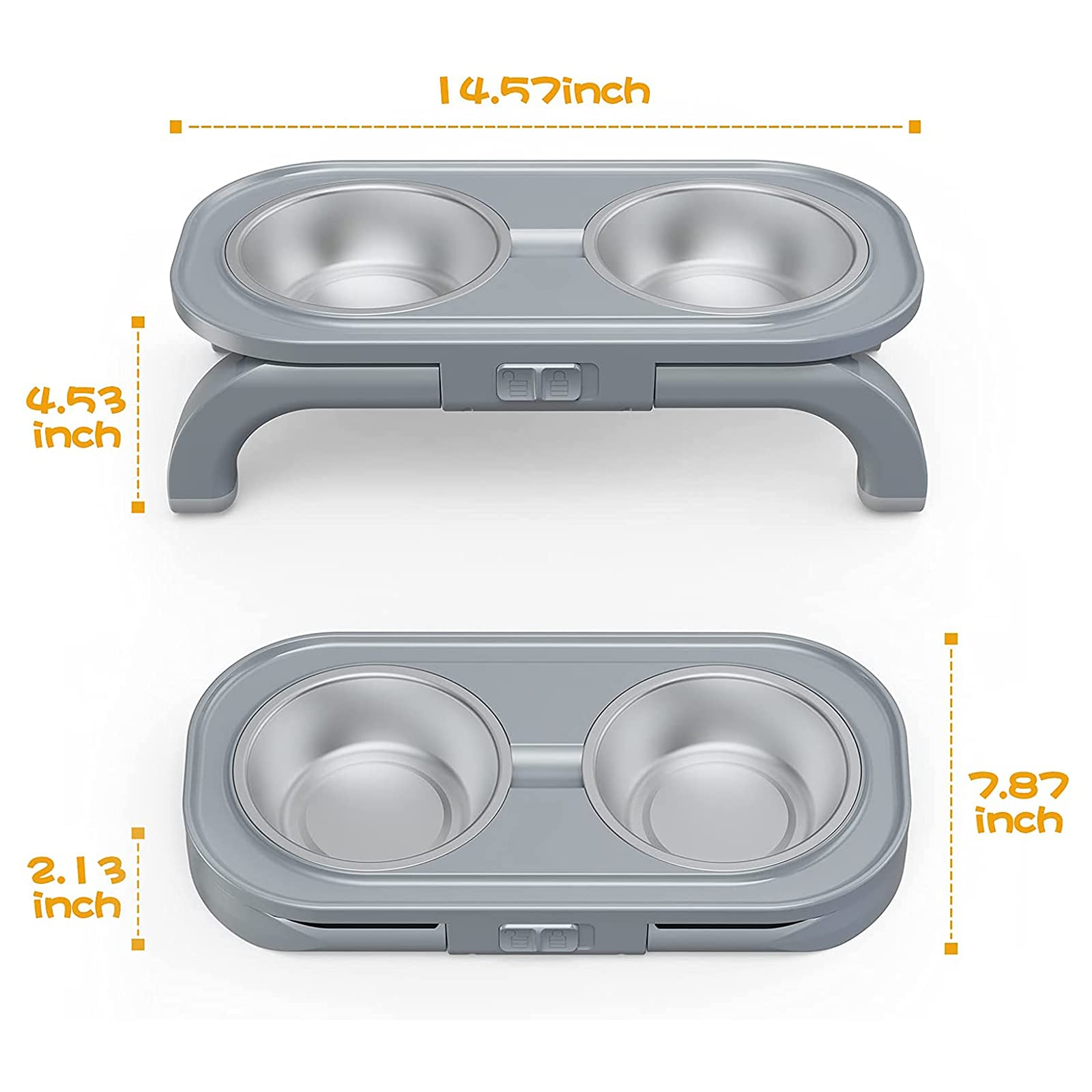 Comedero Para Gatos Perros Elevados,Alturas Ajustables,Comedero Y Bebedero Para Mascotas Con Extraíbles Doble Del Acero Inoxidable Cuencos De Agua Para Golosinas Para Cachorros Gatos Perros ,Gris