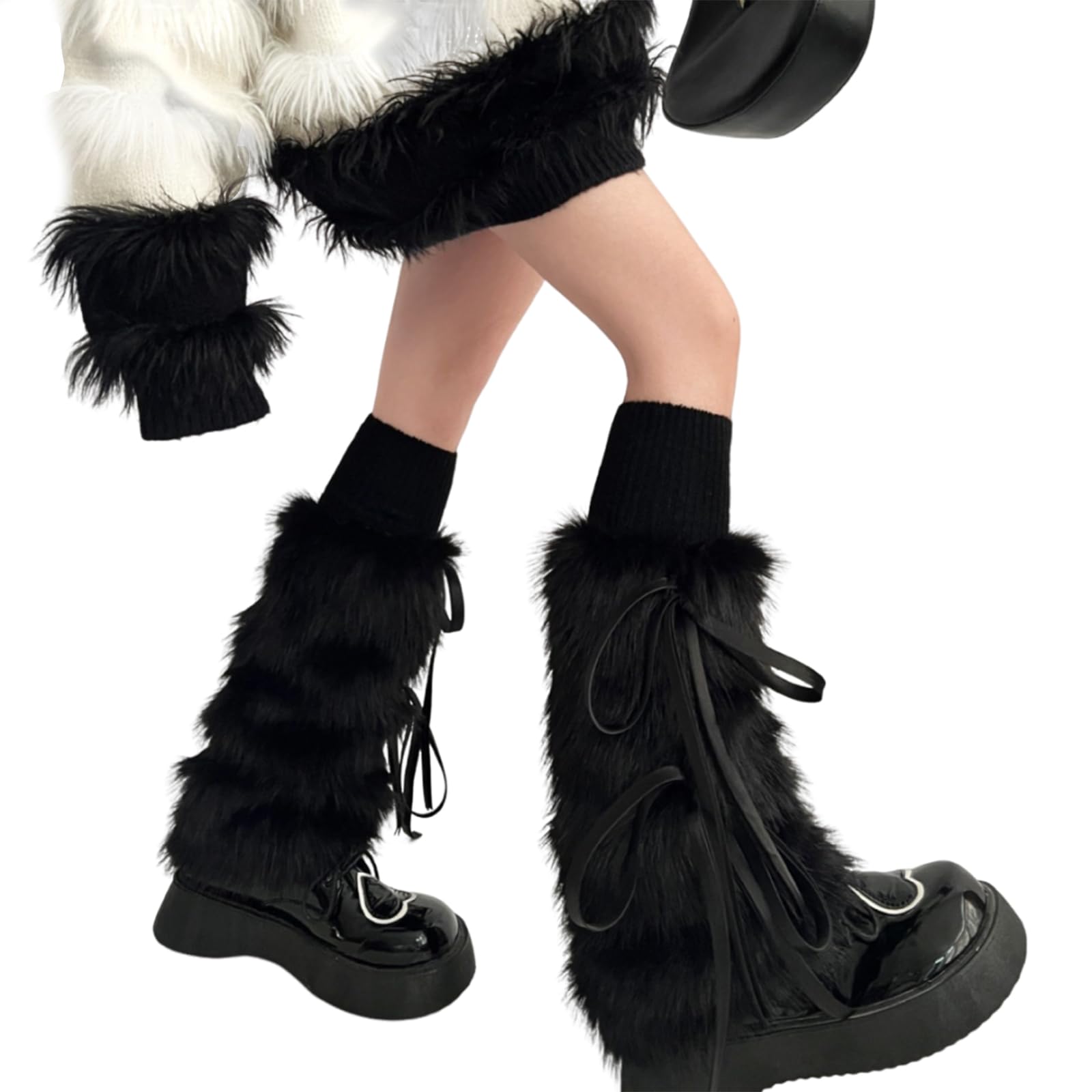 Maxtonser Girls Boot Cuff Leg Warmers Women Winter Warm Sweet Ribbon Bowknot Furry Plush White Boot Cover Long Socks