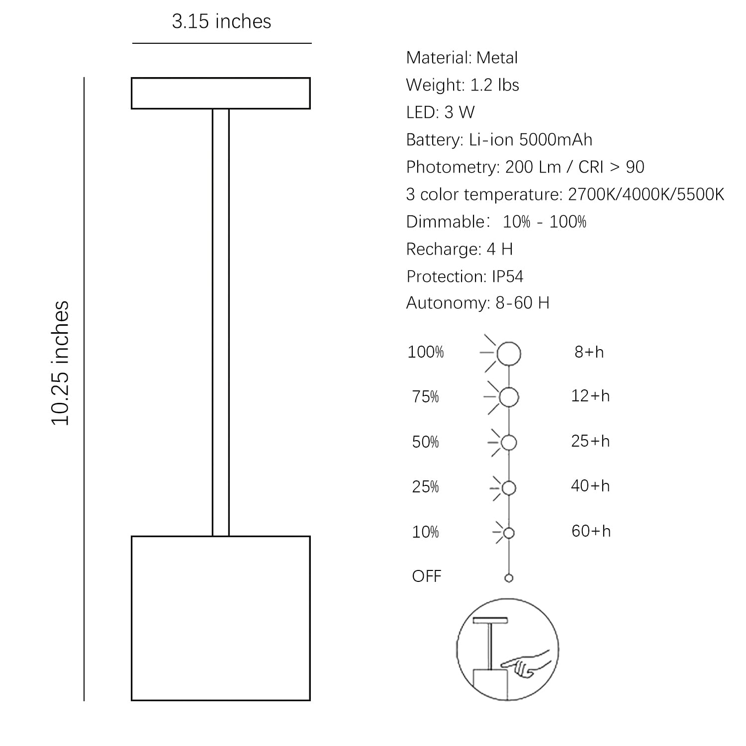 Paquete de 2 lámparas de mesa recargables inalámbricas, 3 temperaturas de color y regulables, IP54, impermeable, funciona con pilas, luz LED portátil para exteriores, patio, restaurante