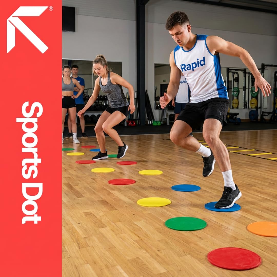 Fitness Health Płaski zestaw 10 okrągłych markerów tarczowych – mocne, trwałe i grube gumowe krążki, wielokolorowe krążki 21 cm, antypoślizgowe markery punktowe do użytku na zewnątrz, do użytku