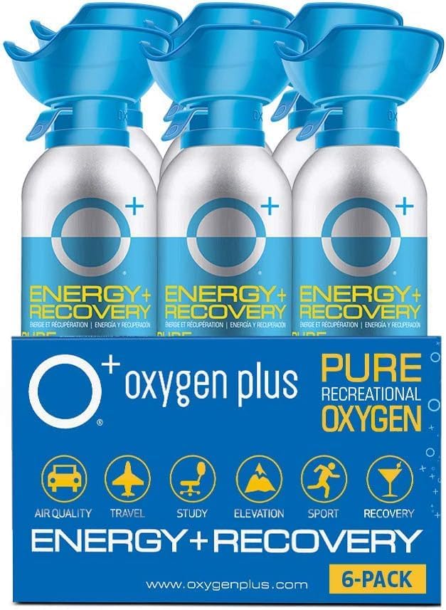 Oxygen Plus 11 Liter Canister - O+ Biggi 6 Pack | Portable Oxygen Can | 99.5% Pure O2 | Natural Wellness Supplement to Boost Energy & Recovery | 50+ User Per Canister