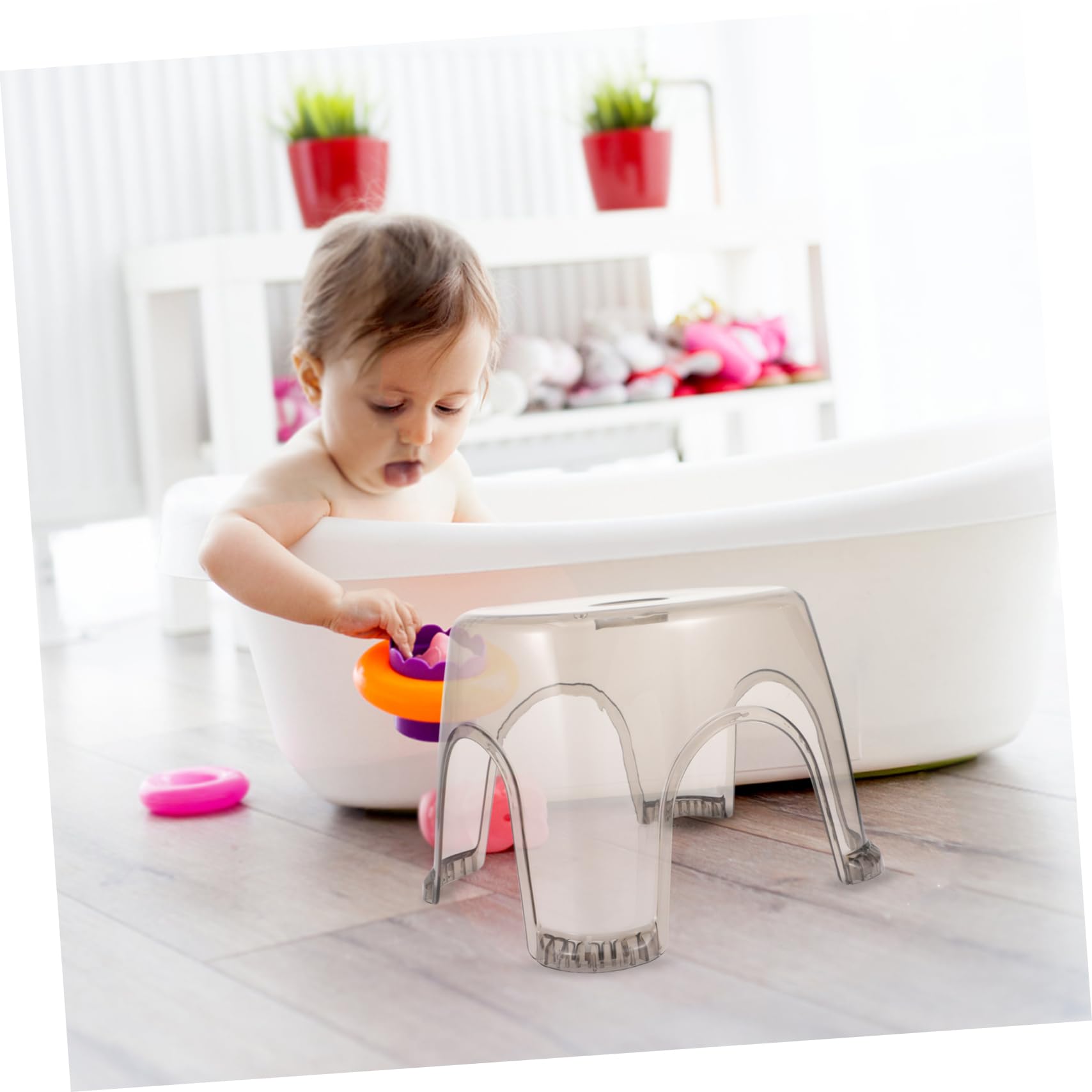 Sgabello da Bagno in Plastico Stabile per Bambini 2pezzi Poggiapiedi Sottile per Doccia, Ingresso, Casa