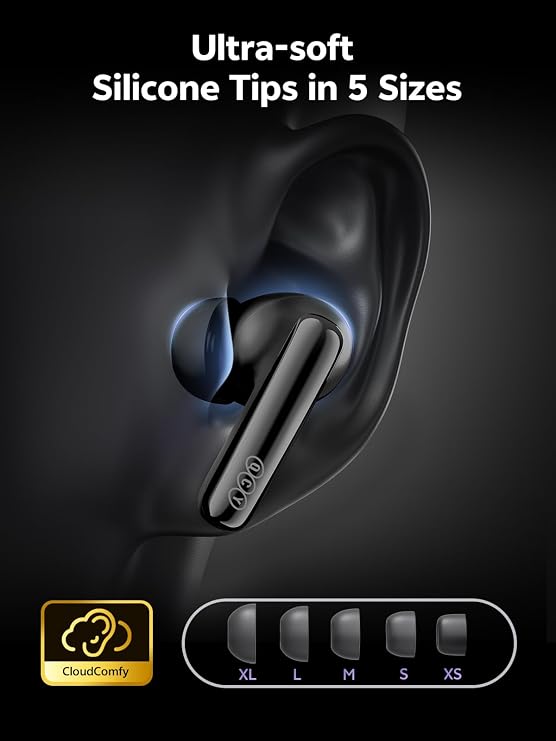 QCY MeloBuds N70 Aadptive Hybrid Active Noise Cancelling Wireless Earbuds, Bluetooth 6.0 with 6 Mics Clear Call, LDAC Hi-Res Audio, 50H Playtime, Wireless Charging, IPX5 Waterproof