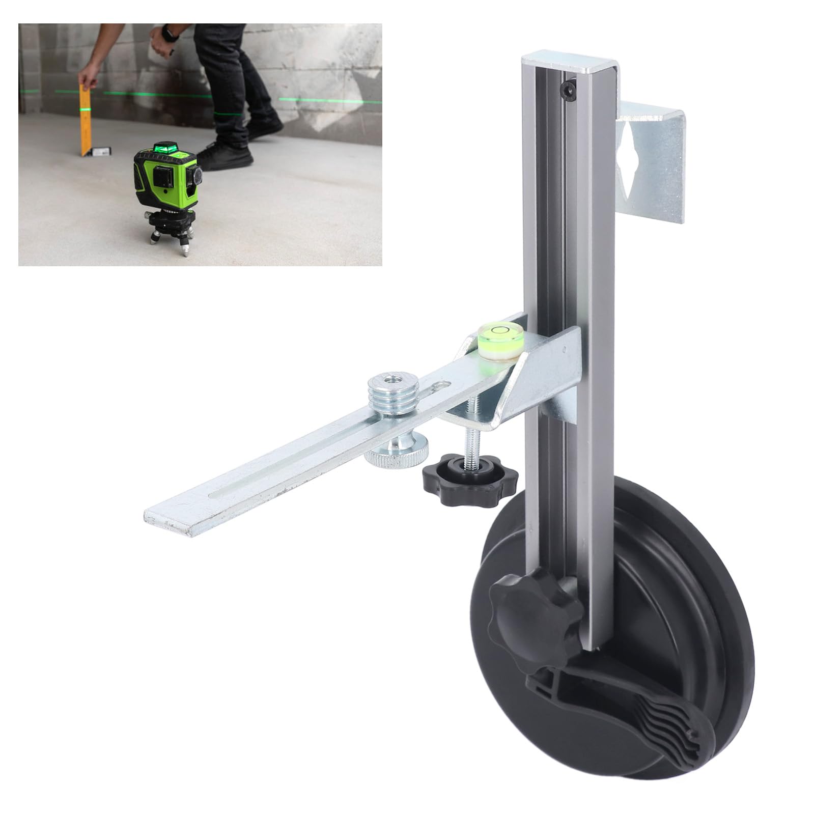 Level Tool Bracket with Bubble and Suction Cup Aluminum Alloy Adjustable Leveler Wall Mount 5/8-11 Adapter