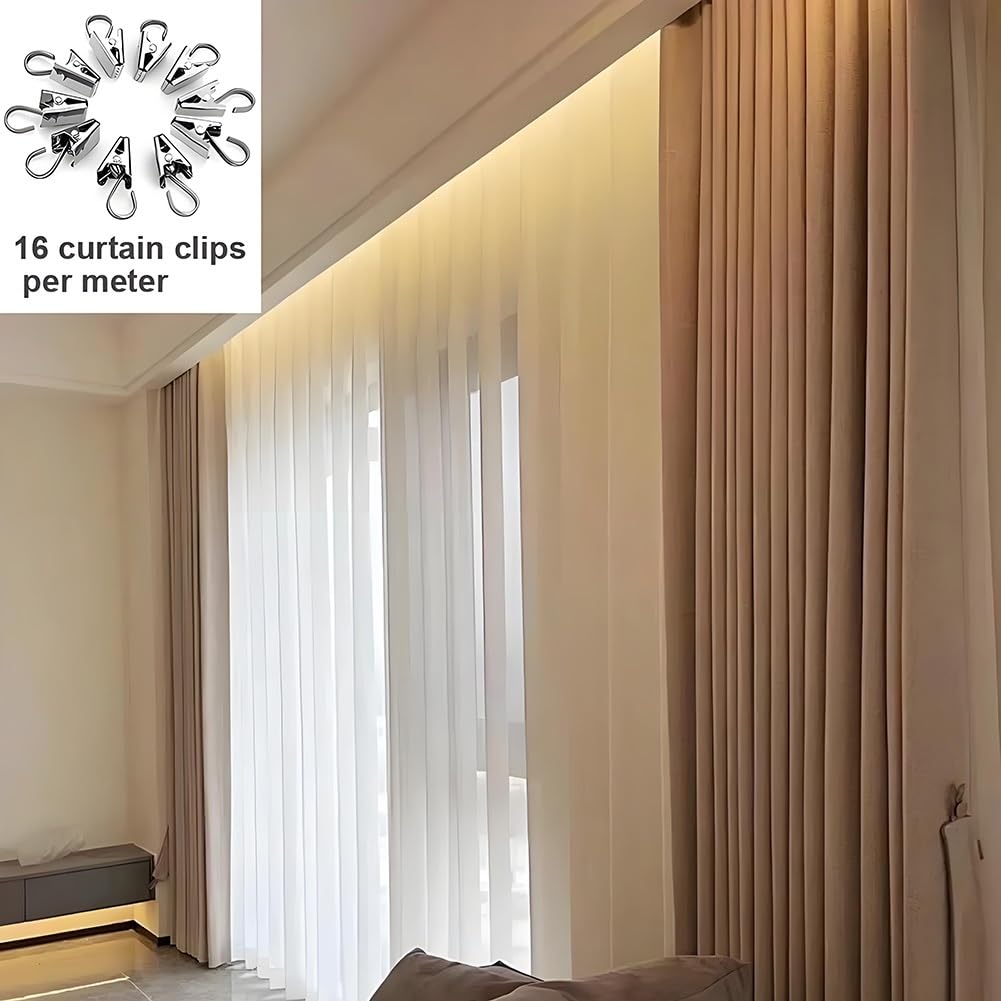 Vorhangschiene 2-läufig, Gardinenschiene Deckenmontage mit Gardinen Clips, 50cm 100cm 240cm 300cm 350cm 450cm 600cm Doppelte Vorhangstangen mit Leiser Gleitfunktion(White,600cm)