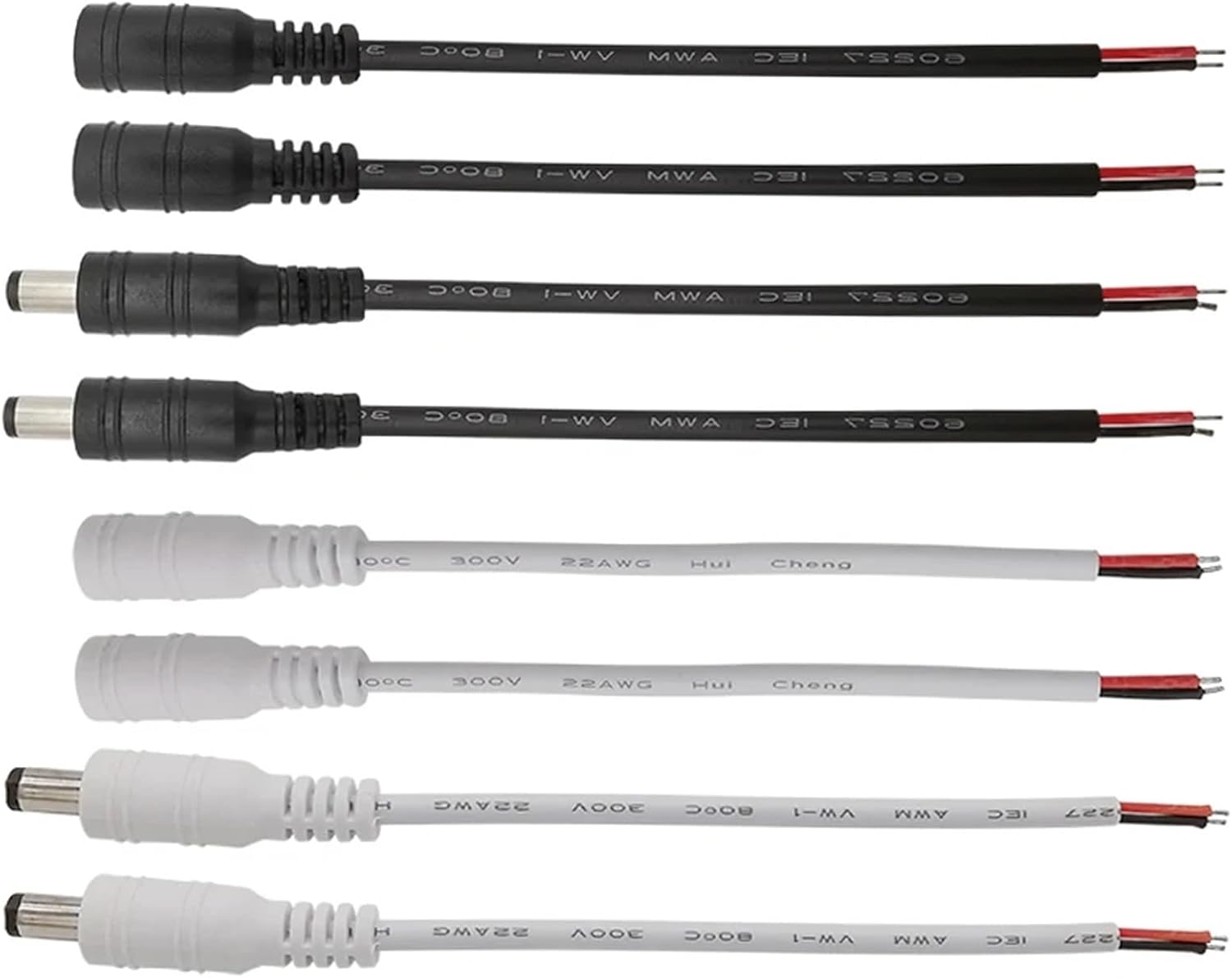5.5 * 2.1mm DC Male Female Jack Power Cable Connector Wire Adapter 15cm(Black 5Pairs)