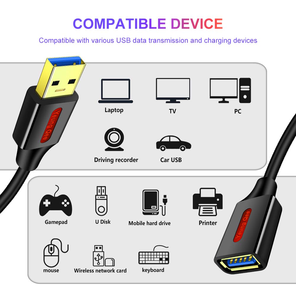 USB-3.0-Verlängerungskabel, Hochgeschwindigkeits-USB-3.0-A-Stecker auf A-Buchse, Verlängerungskabel für Datenübertragung, USB-Stick, Tastatur, Maus, Kartenleser, Drucker etc. (3 m)