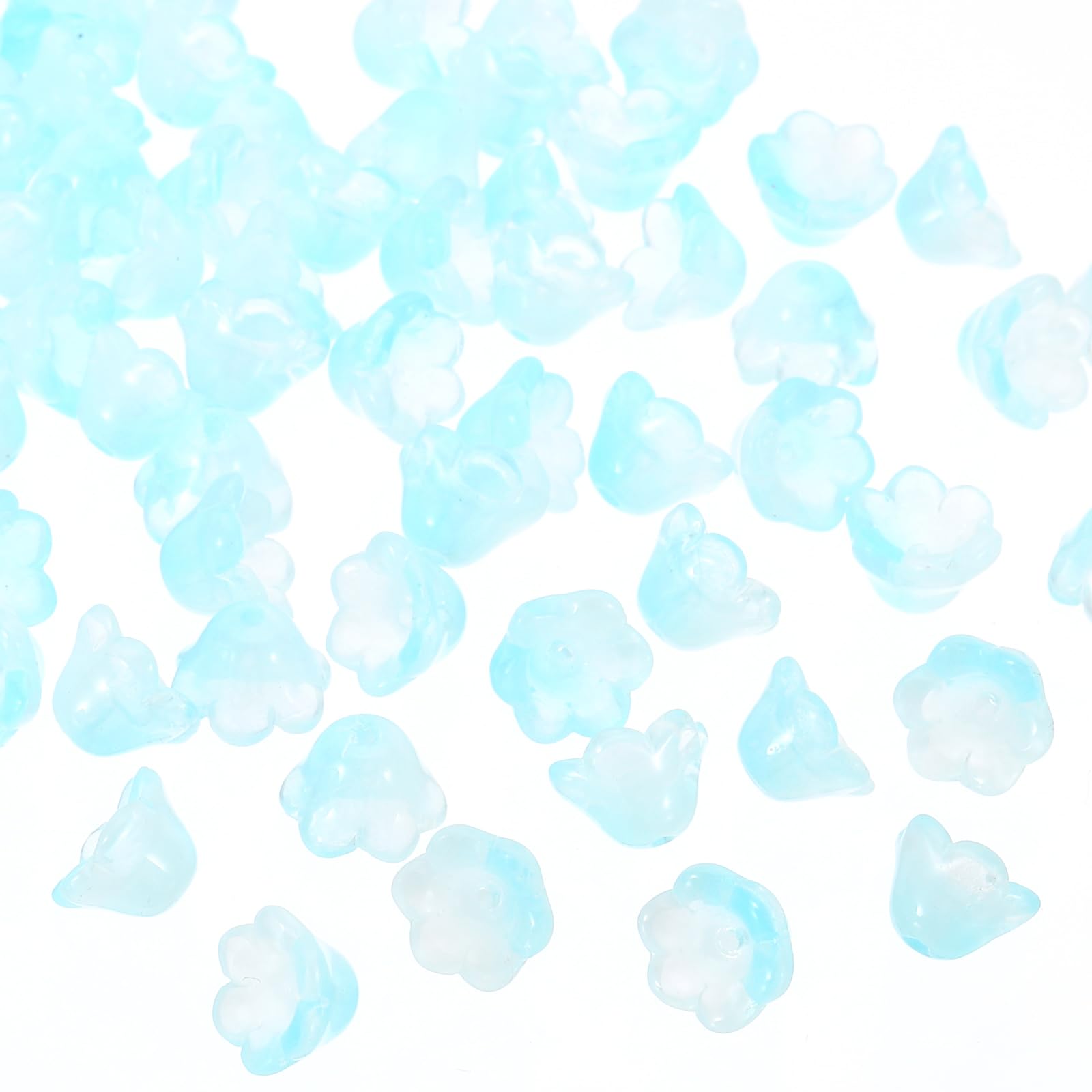 PATIKIL Glass Trumpet Flower Beads, 100 Pcs Gradient Flower Bead Charm for DIY Craft Decorations Lake Blue