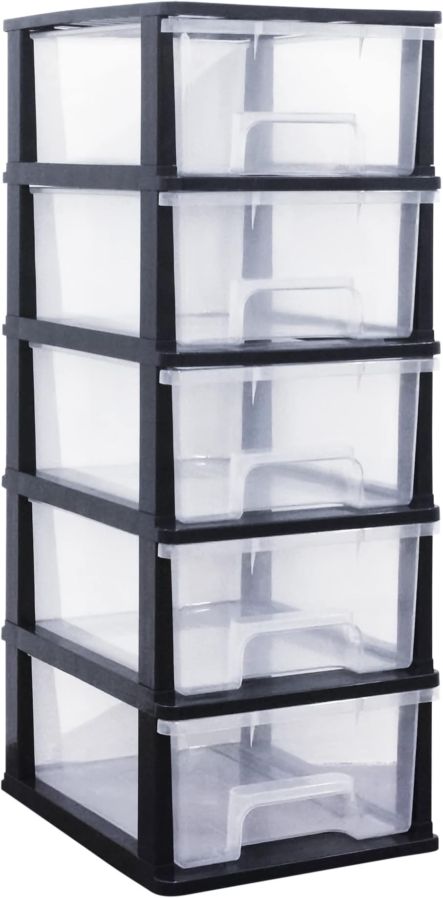 Abbaware Plastic Storage Chest With Wheels, Storage Boxes, Tower, 5 x 17L Drawers, Clear