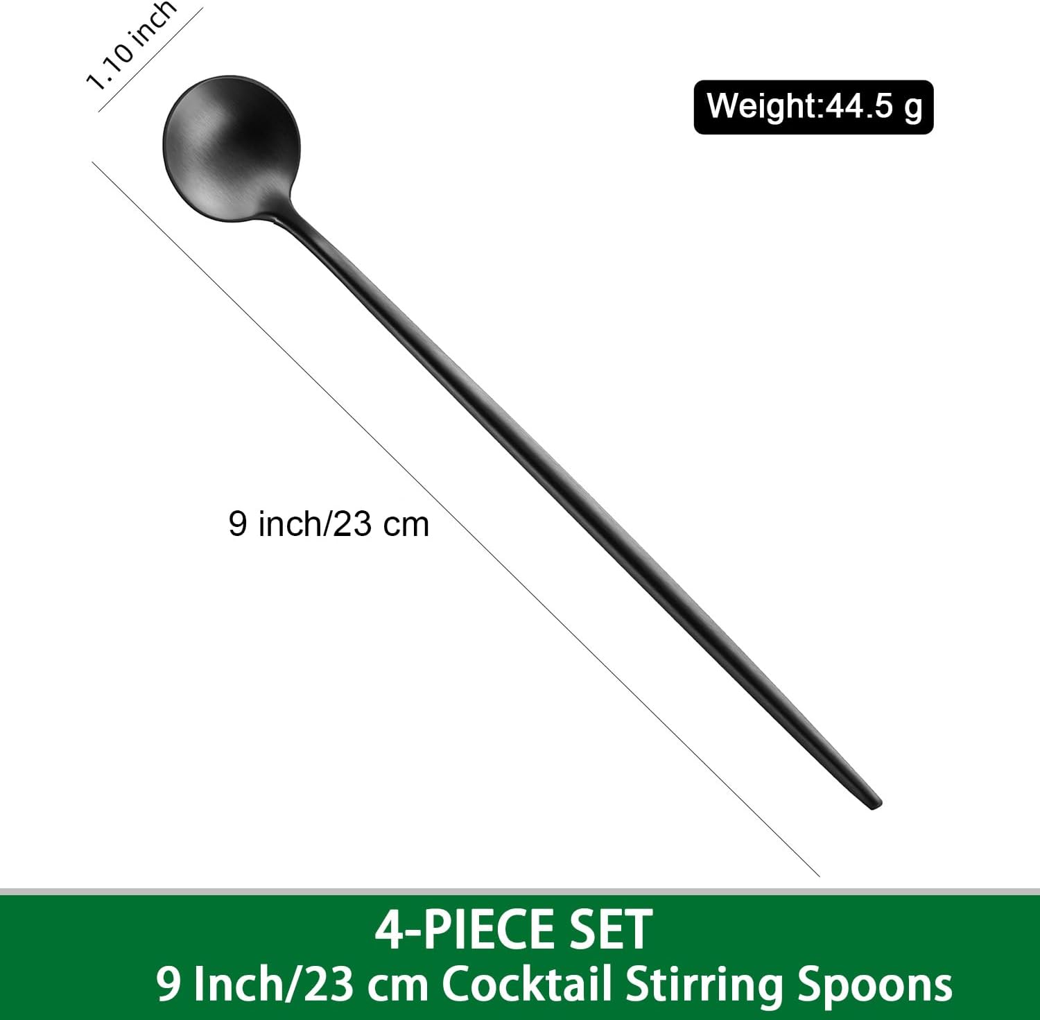 9 Inch Matte Black Iced Tea Spoons,4 PCs Sturdy Long Spoon For Stirring Coffee,Cocktail,Milk,Dessert,SS18/10 Satin Black Long Handle Iced Teaspoons For Mixing,Latte Spoons Set