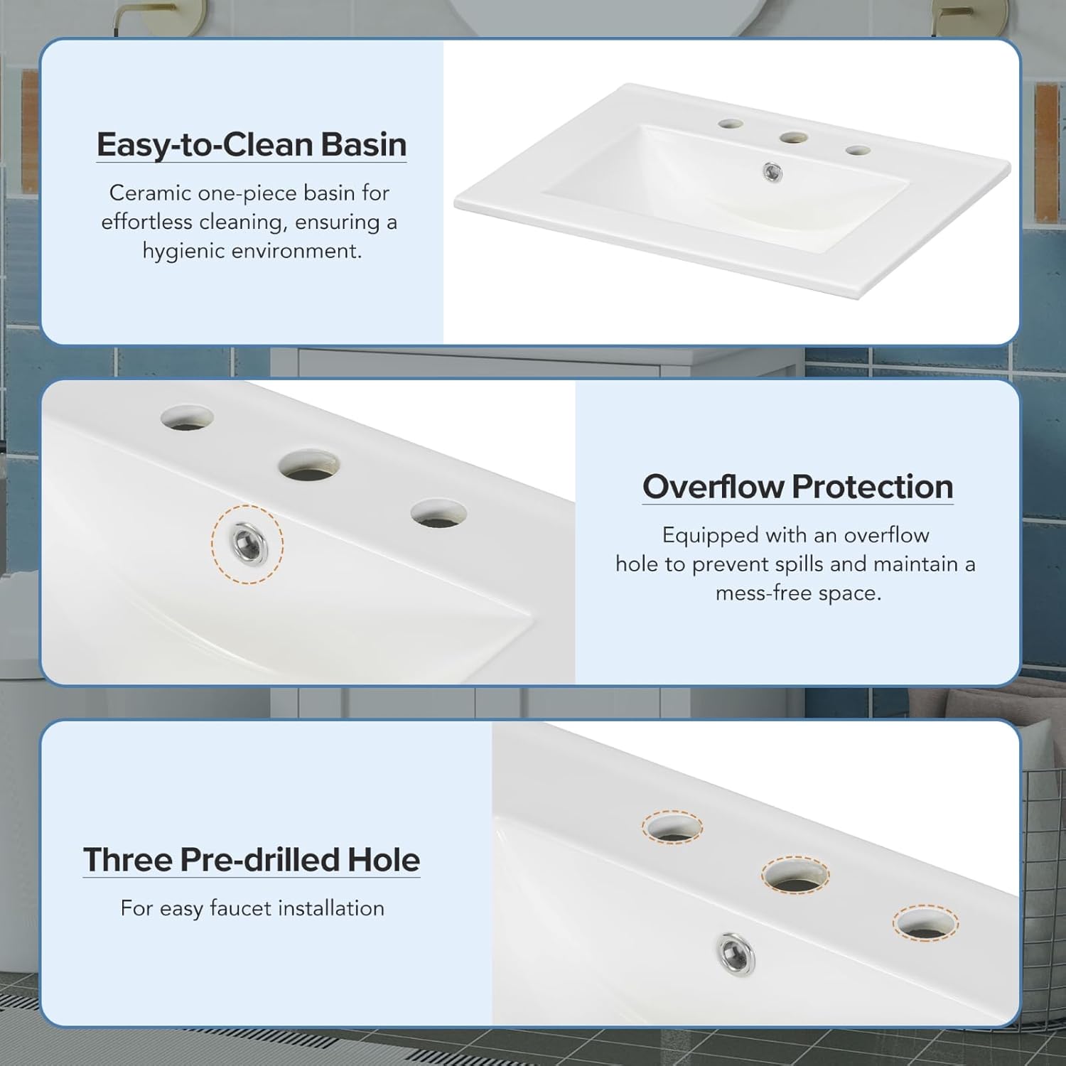 QMIT 24" Bathroom Vanity with Sink, Small Bathroom Sink Cabinet with 2 Soft-Close Doors, Single Storage Sink Bathroom Vanity (White Style 2, 24")