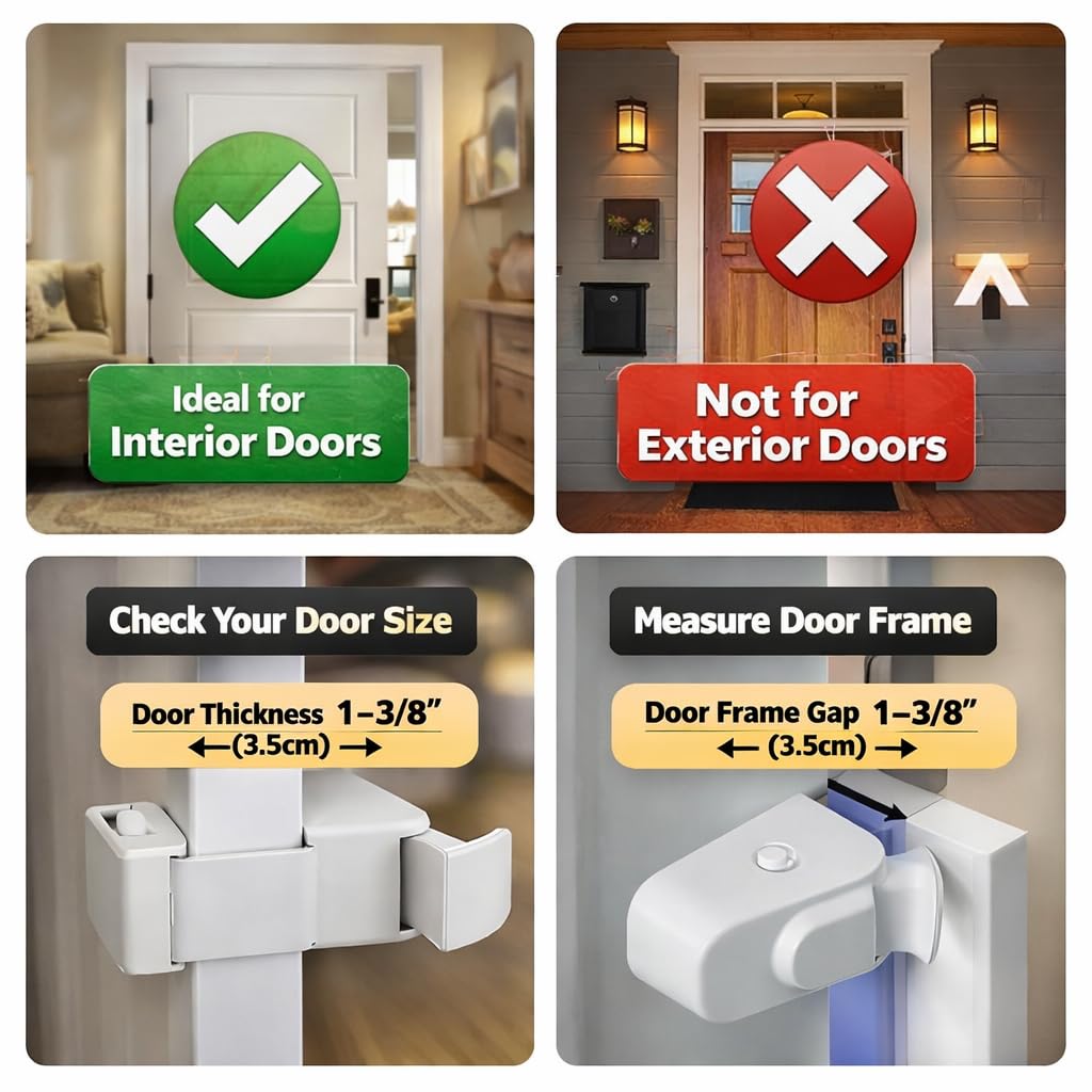 The Door Lock Can't Reach or Defeat - No Tools or Adhesives Required, Simple Install Safety Lock, Interior Doors Safety Supplies for All Proof Door Lock (1/Set) — view 4